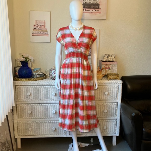 Ace & Jig Dresses & Skirts - Ace & Jig 100% cotton plaid dress red, pink & cream colors size Small